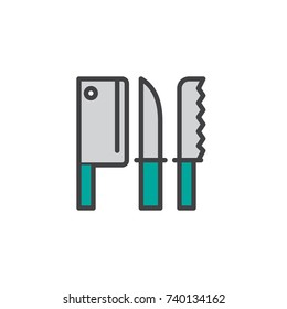 Kitchen knives filled outline icon, line vector sign, linear colorful pictogram isolated on white. Symbol, logo illustration. Pixel perfect vector graphics
