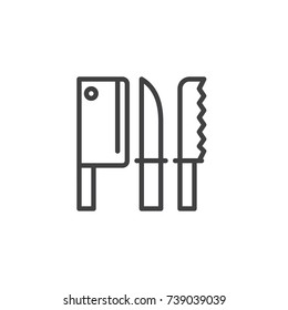 Kitchen knives line icon, outline vector sign, linear style pictogram isolated on white. Symbol, logo illustration. Editable stroke