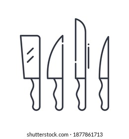 Kitchen knives set icon, linear isolated illustration, thin line vector, web design sign, outline concept symbol with editable stroke on white background.