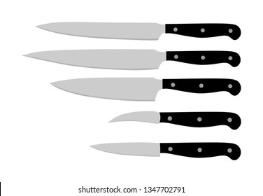 Kitchen knives set vector illustration. Kitchen knife vector isolated on white background. Major tool for cooking in home or restaurant.