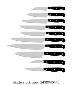 Küchenmesser setzen Vektor-Illustration. Küchenmesser Vektor isoliert auf weißem Hintergrund. Wichtigstes Werkzeug zum Kochen in Haus oder Restaurant.