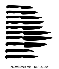 Kitchen knives set vector silhouette illustration. Kitchen knife vector isolated on white background. Major tool for cooking in home or restaurant.