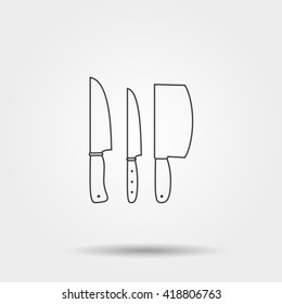 Kitchen knives thin line icon