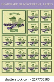 Kitchen labels for jam. Stickers for home preservation. Currant jam. Stickers for the plotter.