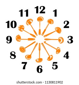 Kuchen-Pfannenkreis-Uhr Suppe Koch Symbol Set. Einfache Illustration von 12 Küchenherd-Suppe Vektorillustration Symbol für Web