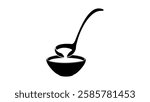 kitchen ladle pouring soup into plate, black isolated silhouette