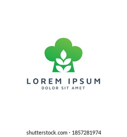 kitchen and leaf negative space logo design