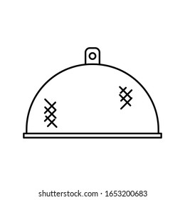 Kitchen lid for food. Linear icon of textile cap for protection against insects. Black round mosquito mesh cover. Contour isolated vector illustration on white background