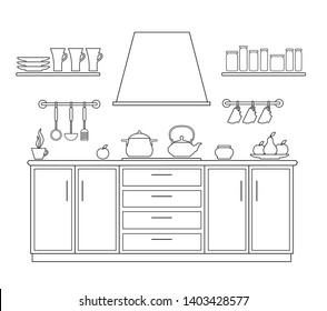 Coloring Page Cozy Kitchen Interior Plants Stock Vector (Royalty Free ...