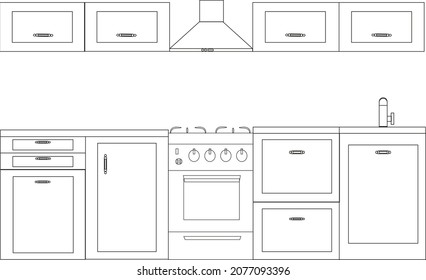 Kitchen Line Art Scheme Decor Stock Vector (Royalty Free) 2077093396 ...
