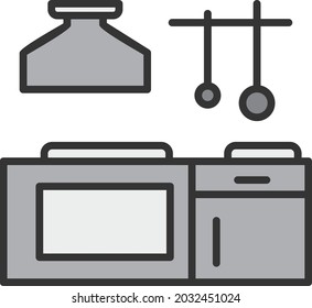 Kitchen Line Filled Grey Vector Icon Design