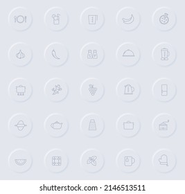 kitchen line gray icons on round rubber buttons. kitchen icon set for web, mobile apps, ui design and promo business polygraphy