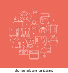 Kitchen line icon circle set