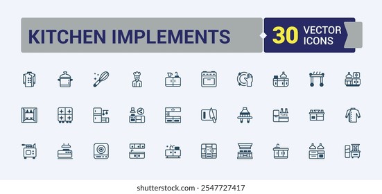 Kitchen line icon collections. Contains such icons as colorful, knife, editable, hat, food, collection, line, saucepan. Perfect for logos and infographics. Solid line editable vector illustration.