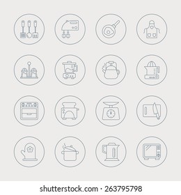 Kitchen line icon set