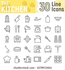 Juego de iconos de línea de cocina, colección de símbolos domésticos, bocetos vectoriales, ilustraciones del logotipo, signos de cocina, paquete de pictogramas lineales aislados en fondo blanco, cepa 10.