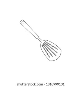 Kitchen line spatula black icon. Black outline linear cooking symbol vector illustration isolated on white. Spatula silhouette kitchen equipment.