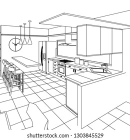 Kitchen Living Room Interior Sketch 3d Stock Vector (Royalty Free ...