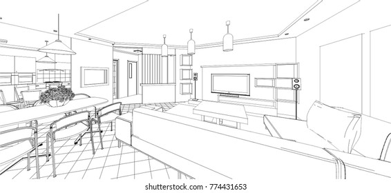 128,976 Line sketch interior Images, Stock Photos & Vectors | Shutterstock