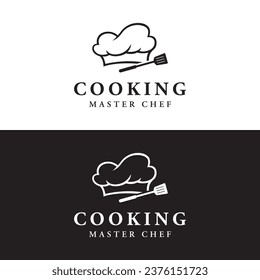 Kitchen logo with chef's hat and creative cooking utensils. Logo for restaurant, chef, business.