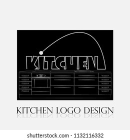 Kitchen logo design on a black background. Kitchen illustration. Symbol furniture