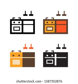 Kitchen logo icon design in four style. Line, Glyph, Flat and Color Line style