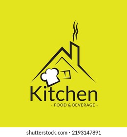 Logo de la cocina en estilo de arte en línea. casa con humo. ilustración del vector de logotipo alimentario