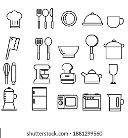 Kitchen logo set.Cooking outline icons.