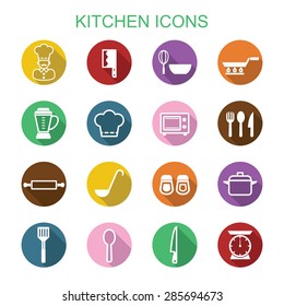 kitchen long shadow icons, flat vector symbols