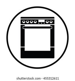 Kitchen main stove unit icon. Thin circle design. Vector illustration.