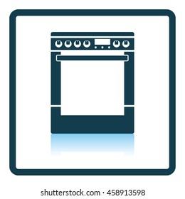 Kitchen main stove unit icon. Shadow reflection design. Vector illustration.
