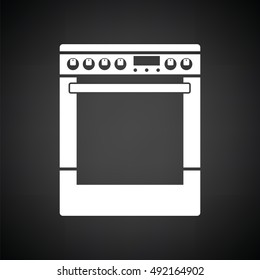Kitchen main stove unit icon. Black background with white. Vector illustration.