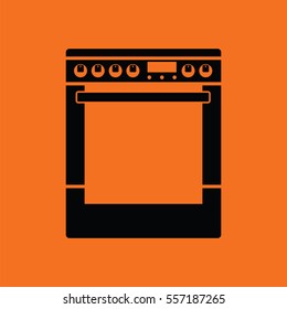 Kitchen main stove unit icon. Orange background with black. Vector illustration.