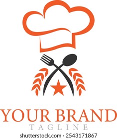 Kitchen master chef hat logo design vector template cooking restaurant business food fork spoon illustration.