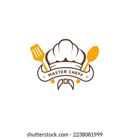 kitchen master chef hat for restaurant vector badge logo design