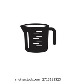 Kitchen measuring cup jug liquid volume tool icon symbol solid glyph vector design element cooking baking preparation equipment glass scale water