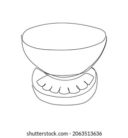 Kitchen mechanical scales continuous line drawing. One line art of home appliance, kitchen, salter, pantry. Hand