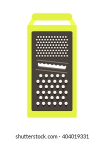 Kitchen metal grater, handle plastic dishes equipment flat vector. Illustration