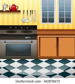 Kitchen with microwave and counter illustration