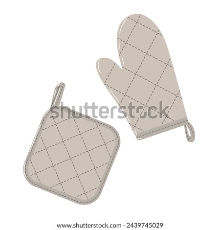 Kitchen mitt and potholder isolated on white background. Gray cooking glove flat