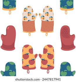 Guantes de cocina de dibujos animados de Vector sin patrón.