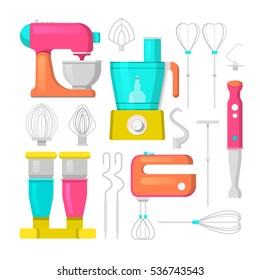 Kitchen Mixer and Blender Vector Icons Set. Culinary Equipment