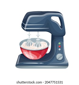 Kitchen mixer with bowl of whipped cream vector illustration.