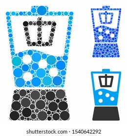 Kitchen mixer composition of spheric dots in variable sizes and color tinges, based on kitchen mixer icon. Vector round dots are composed into blue composition.