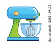  Kitchen mixer with cooking bowl. Vector illustration with cooking mixer in cartoon style.
