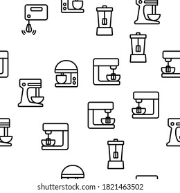 Kitchen Mixer Device Vector Seamless Pattern Thin Line Illustration