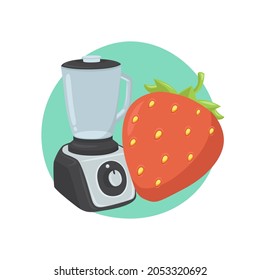 Kitchen Mixer Emoji Icon Illustration. Strawberry Fruit Smoothie Vector Symbol Emoticon Design Doodle Vector.