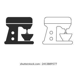 Kitchen mixer line icon set flat vector sign