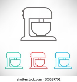 Kitchen mixer linear icon. Set of varicolored icons.