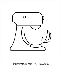 Kitchen mixer in outline style isolated on white background. Kitchen tool line icon